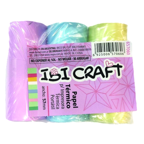 PAPEL P/IMPRESORA IBICAFT SET PASTEL x 3 COL 4.5mt