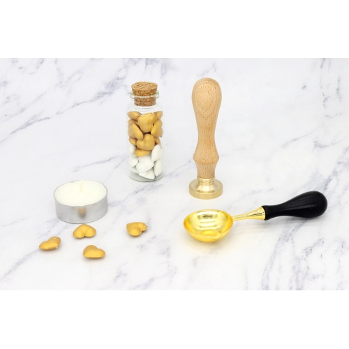 SET DE LACRE (MANGO C/CUÑO/CUCHARA/VELA//PERLAS)