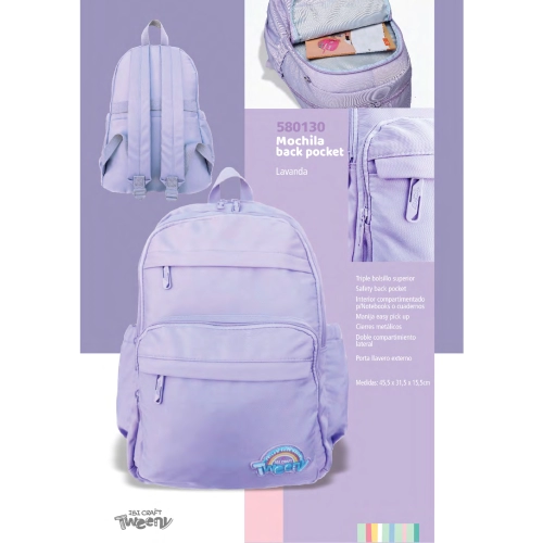 MOCHILA TWEENY POLYESTER 18¨ LAVANDA