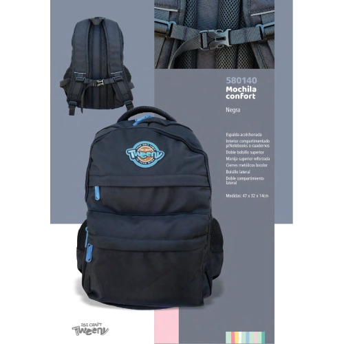 MOCHILA TWEENY POLYESTER 18¨ NEGRA