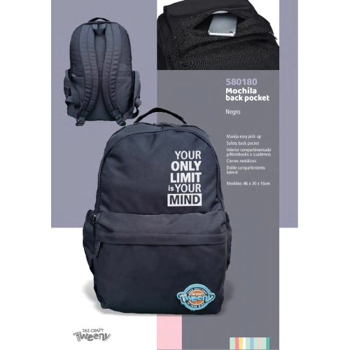 MOCHILA TWEENY POLYESTER 18¨ BLACK